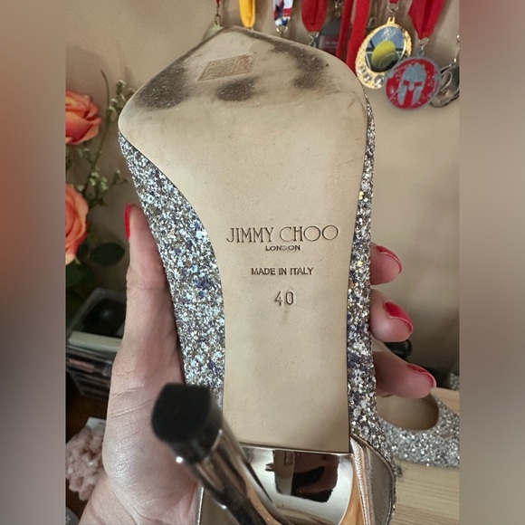 Jimmy Choo Erin 85 glitter slingback pumps silver - Picture 3 of 9